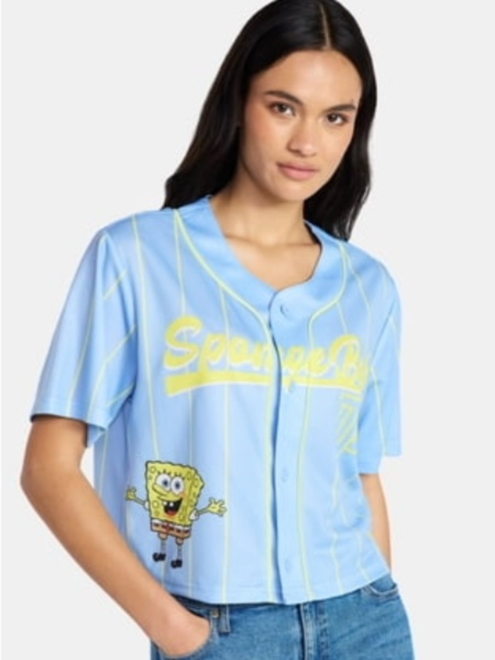 Nickelodeon Light Blue SpongeBob Graphic Baseball Top with Yellow Accents